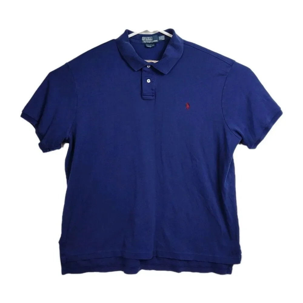 Polo Ralph Lauren Polo Shirt Men's XXL Blue Logo Short‎ Sleeves Custom Fit